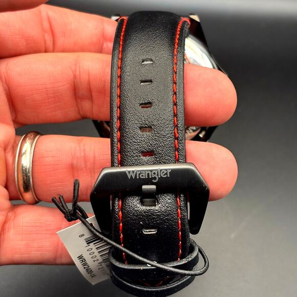 Wrangler WRW2400-1A Mens Black Analog Watch Black Leather Red Stitching Strap - Picture 16 of 17